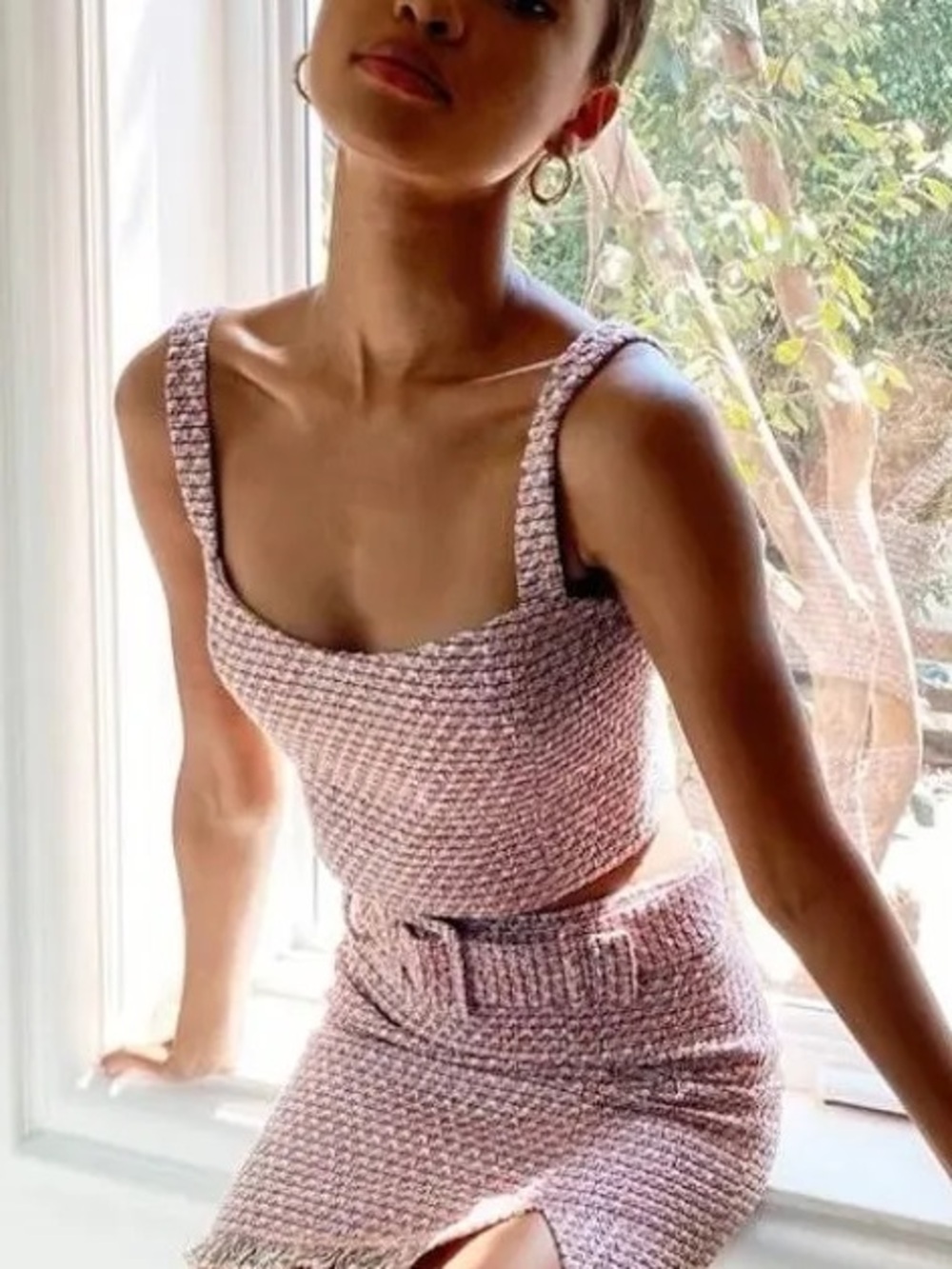 Aritzia Babaton Times Tweed Bustier Top Pink Rainbow